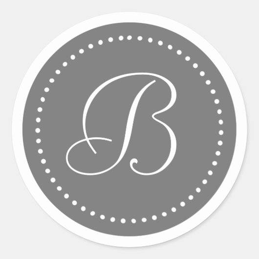 Sticker Rond Bordure de point gris rond/blanc monogramme (Devant)