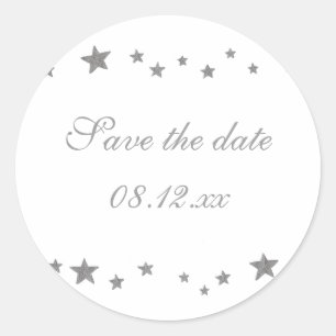Sticker Rond Bordure des étoiles d'argent, Enregistrer la date 