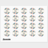 Sticker Rond Bordure des fleurs d'aquarelle rose et bleu (Feuille)
