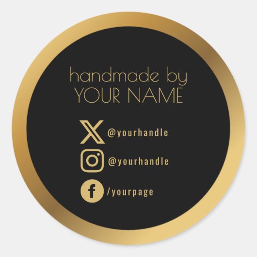 Sticker Rond Bordure dorée, emballage noir de remerciement (Devant)