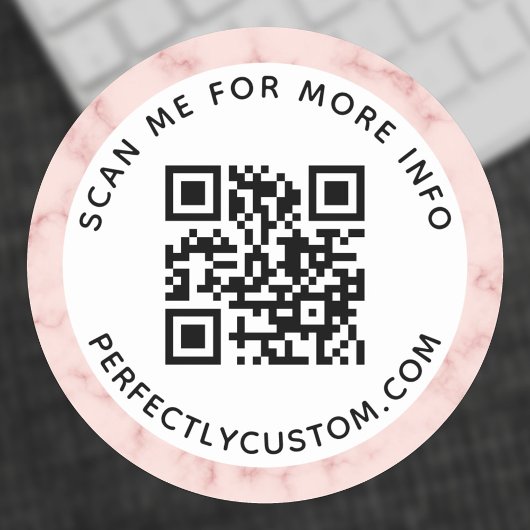 Sticker Rond Bordure en marbre rose vierge Code QR et texte