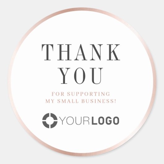 Sticker Rond Bordure en or rose moderne avec logo merci (Devant)