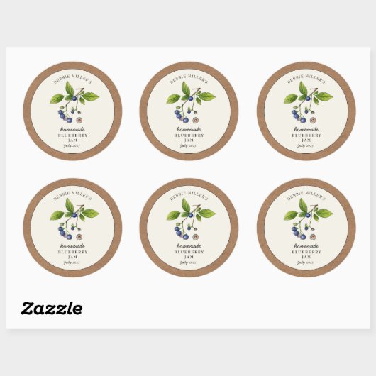 Sticker Rond Bordure en papier kraft pour confiture de myrtille (Feuille)