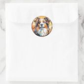Sticker Rond Bordure en verre doux Collie Chien (Sac)