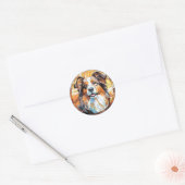 Sticker Rond Bordure en verre doux Collie Chien (Enveloppe)