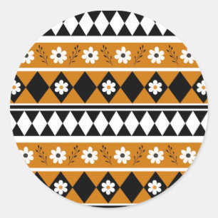 Sticker Rond Bordure Fleur Diamant Boho Motif Floral