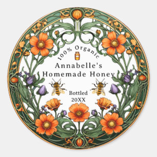 Sticker Rond Bordure florale Art Nouveau pour miel fait maison 