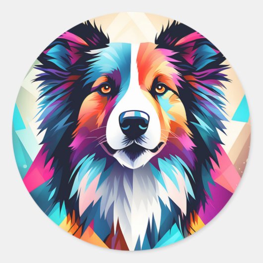 Sticker Rond Bordure géométrique Collie Chien (Devant)