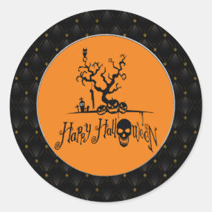 Sticker Rond Bordure noire Joyeux Halloween Grave Yard