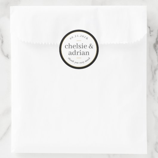 Sticker Rond Bordure noire Merci Mariage simple (Sac)