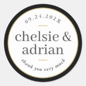 Sticker Rond Bordure noire Merci Mariage simple (Devant)