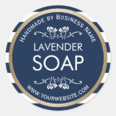 Sticker Rond Bordure or Soap artisanal Marine Bleu Bandes (Devant)