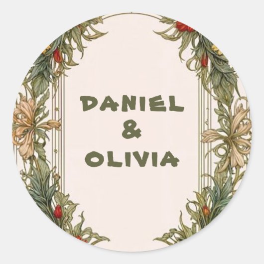 Sticker Rond Bordure ornée victorienne avec Mariage Fleur sauva (Devant)