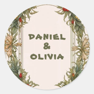 Sticker Rond Bordure ornée victorienne avec Mariage Fleur sauva