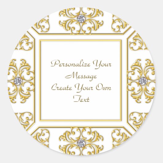 Sticker Rond Bordure Ornementale Élégante en Or avec Accent de  (Devant)