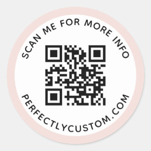 Sticker Rond Bordure rose clair moderne QR code et texte Cl