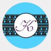 Sticker Rond Bordures bleu clair du Mariage Monogramme (Devant)
