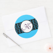 Sticker Rond Bordures bleu clair du Mariage Monogramme (Enveloppe)