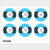 Sticker Rond Bordures bleu clair du Mariage Monogramme (Feuille)