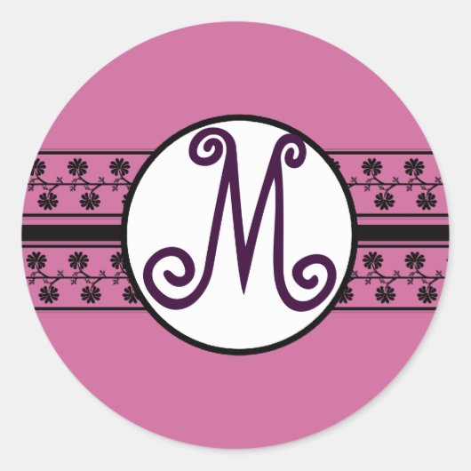 Sticker Rond Bordures de mariage monogramme prune (Devant)
