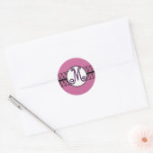 Sticker Rond Bordures de mariage monogramme prune (Enveloppe)