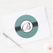 Sticker Rond Bordures étoiles Mariage Monogramme (Enveloppe)