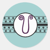 Sticker Rond Bordures Mariages Monogrammes Bleu (Devant)