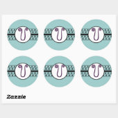 Sticker Rond Bordures Mariages Monogrammes Bleu (Feuille)