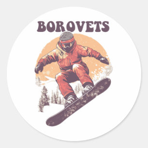 Sticker Rond Borovets Bulgarie Retro Snowboard