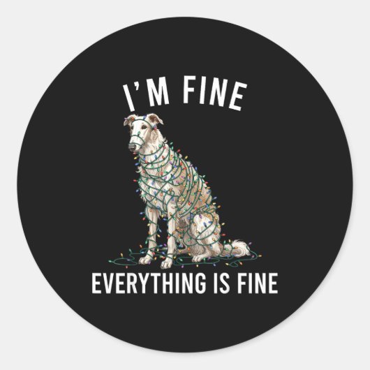 Sticker Rond Borzoi Christmas I'm Fine Everything Is Fine (Devant)