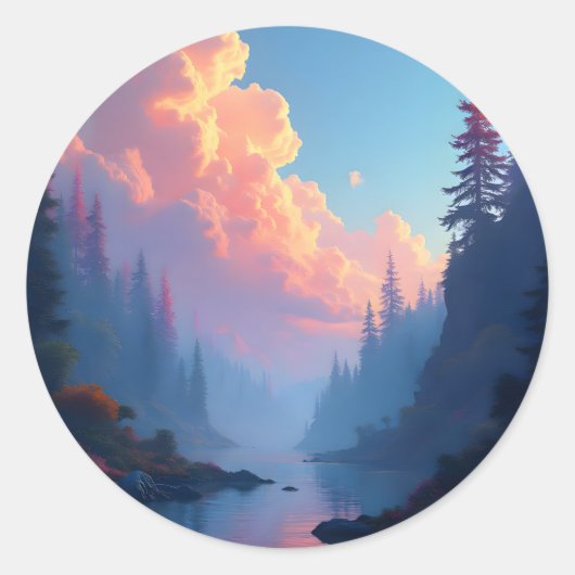 Sticker Rond Bosquet de Colorfall – Paysage de forêt automnale (Devant)