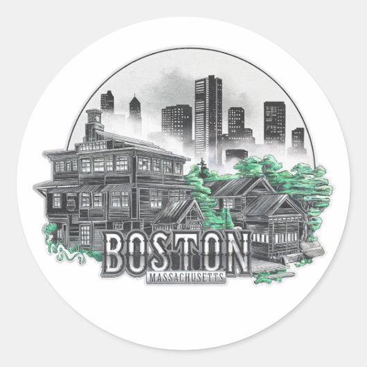 Sticker Rond Boston City Massachusetts USA (Devant)