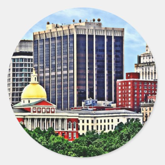 Sticker Rond Boston MA - Skyline avec Massachusetts State House (Devant)