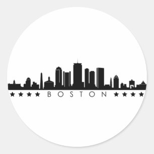 Sticker Rond BOSTON Massachusetts USA City Skyline Silhouette