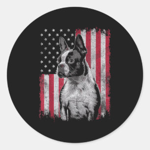 Sticker Rond Boston Terrier 4 juillet Patriotique Usa Independe
