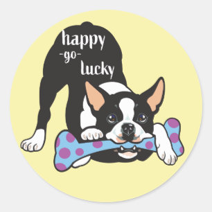 Sticker Rond Boston Terrier. Bonne chance
