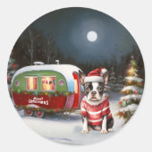 Sticker Rond Boston Terrier Caravan Christmas Adventure (Devant)