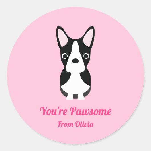 Sticker Rond Boston Terrier Chien Saint-Valentin (Devant)