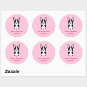 Sticker Rond Boston Terrier Chien Saint-Valentin (Feuille)