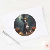 Sticker Rond Boston Terrier Citrouille Halloween effroi (Enveloppe)