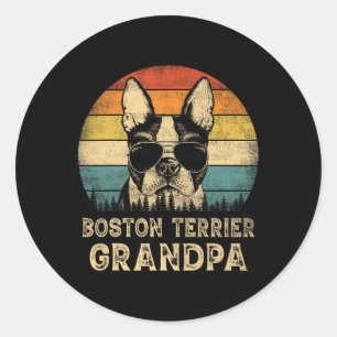 Sticker Rond Boston Terrier Grandpa Amoureux de les chiens Fête