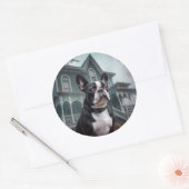 Sticker Rond Boston Terrier Halloween effrayant (Enveloppe)