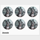 Sticker Rond Boston Terrier Halloween effrayant (Feuille)