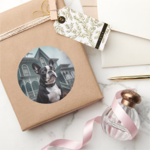 Sticker Rond Boston Terrier Halloween effrayant