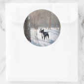 Sticker Rond Boston Terrier Laisser neiger Noël (Sac)