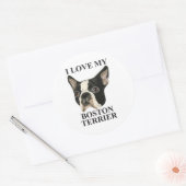 Sticker Rond Boston Terrier Love (Enveloppe)
