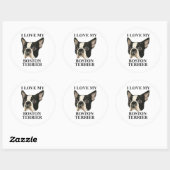 Sticker Rond Boston Terrier Love (Feuille)