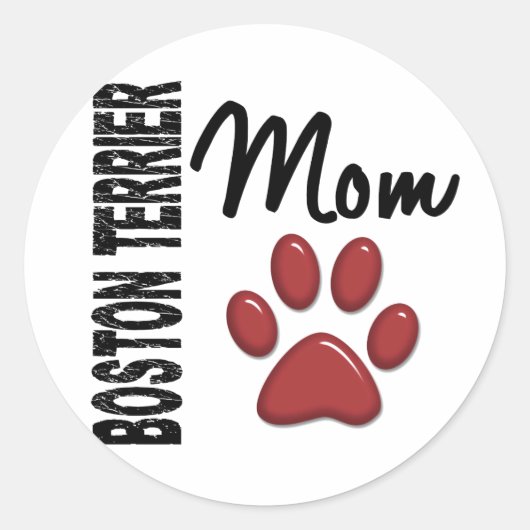 Sticker Rond Boston Terrier Maman 2 (Devant)