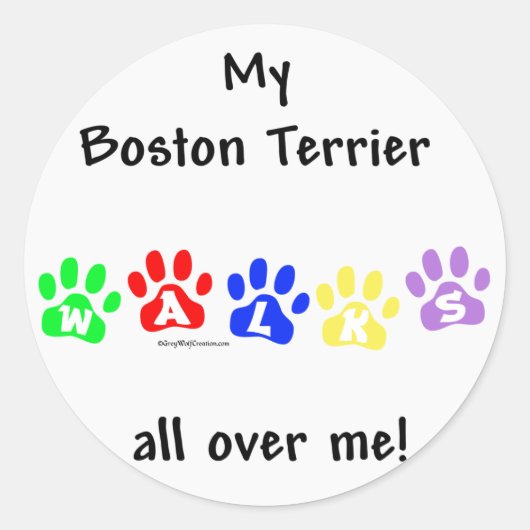 Sticker Rond Boston Terrier Marche Sur Moi (Devant)