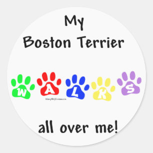 Sticker Rond Boston Terrier Marche Sur Moi